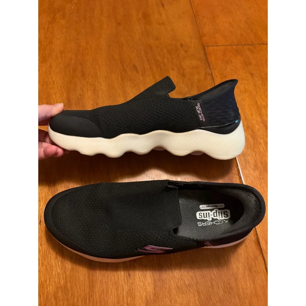 Skechers Slip-ins Go Walk Massage Fit Black Purple Walking Shoes Sneaker
